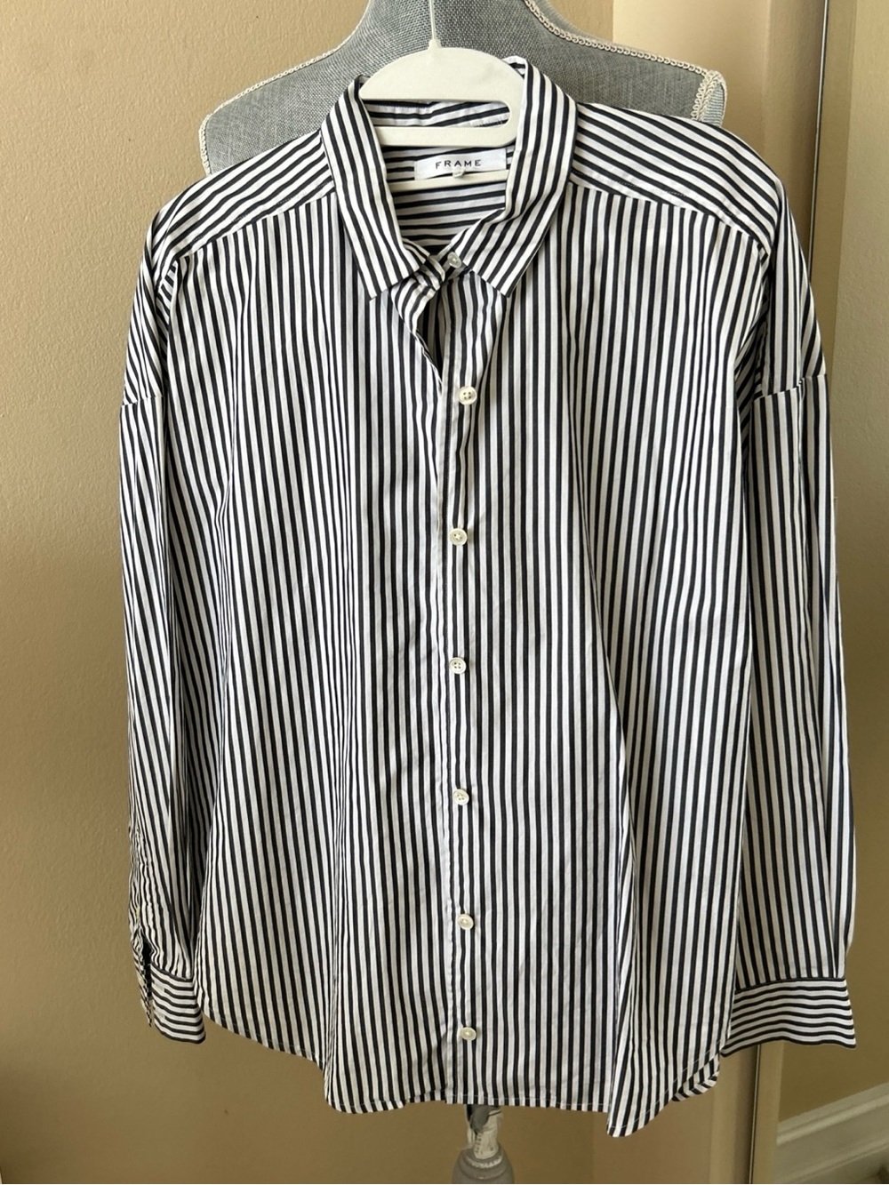 Frame Denim Black & White Vertical Stripe Button-Down Shirt